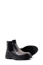 Men's Black Leather Chelsea Boots with Rugged Sole – close up view