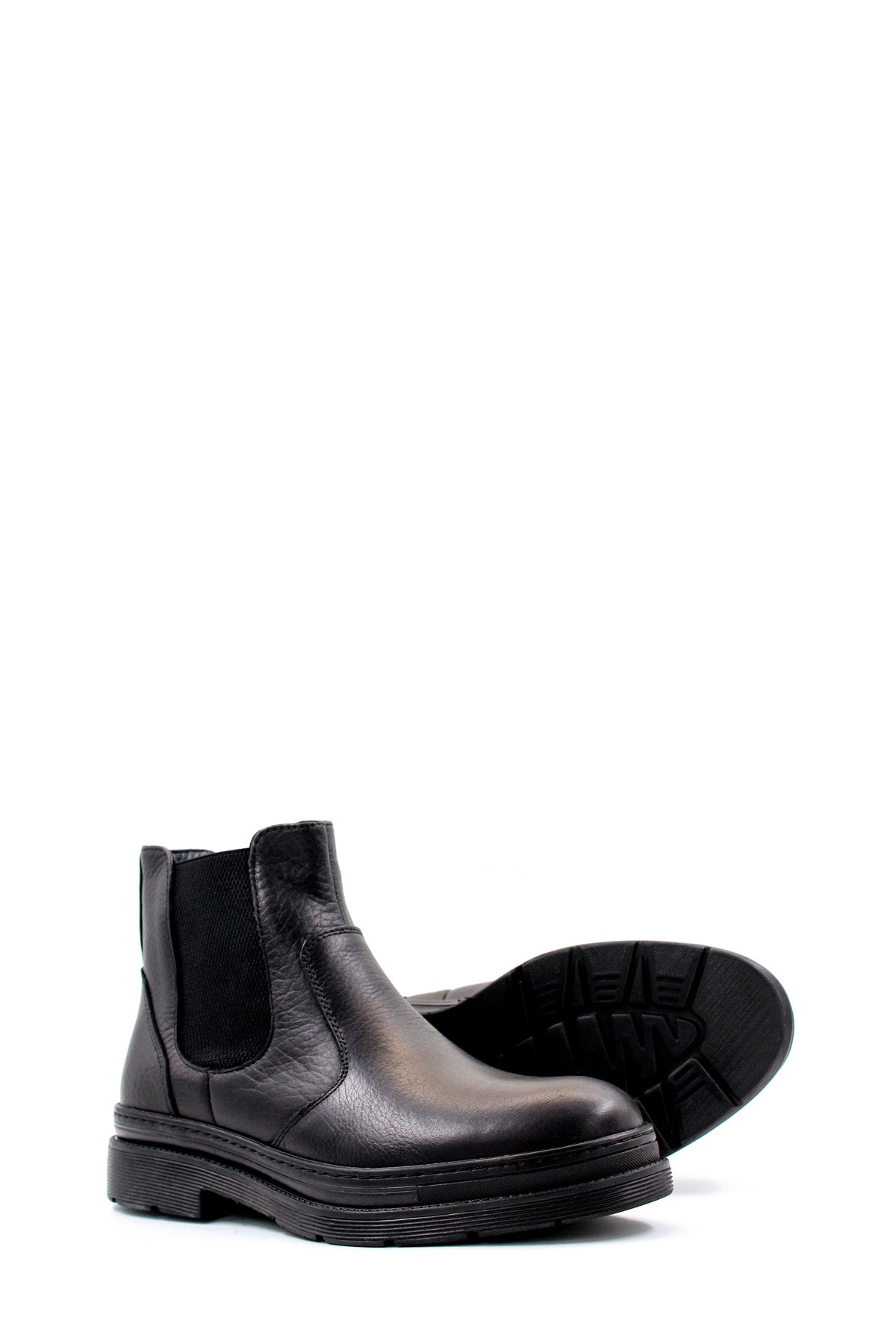 Men's Black Leather Chelsea Boots with Rugged Sole – close up view