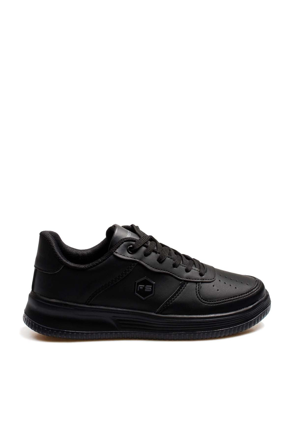 Men's Black Leather Low-Top Sneakers with Perforated Design – front view