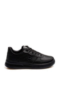 Men's Black Leather Low-Top Sneakers with Perforated Design – front view