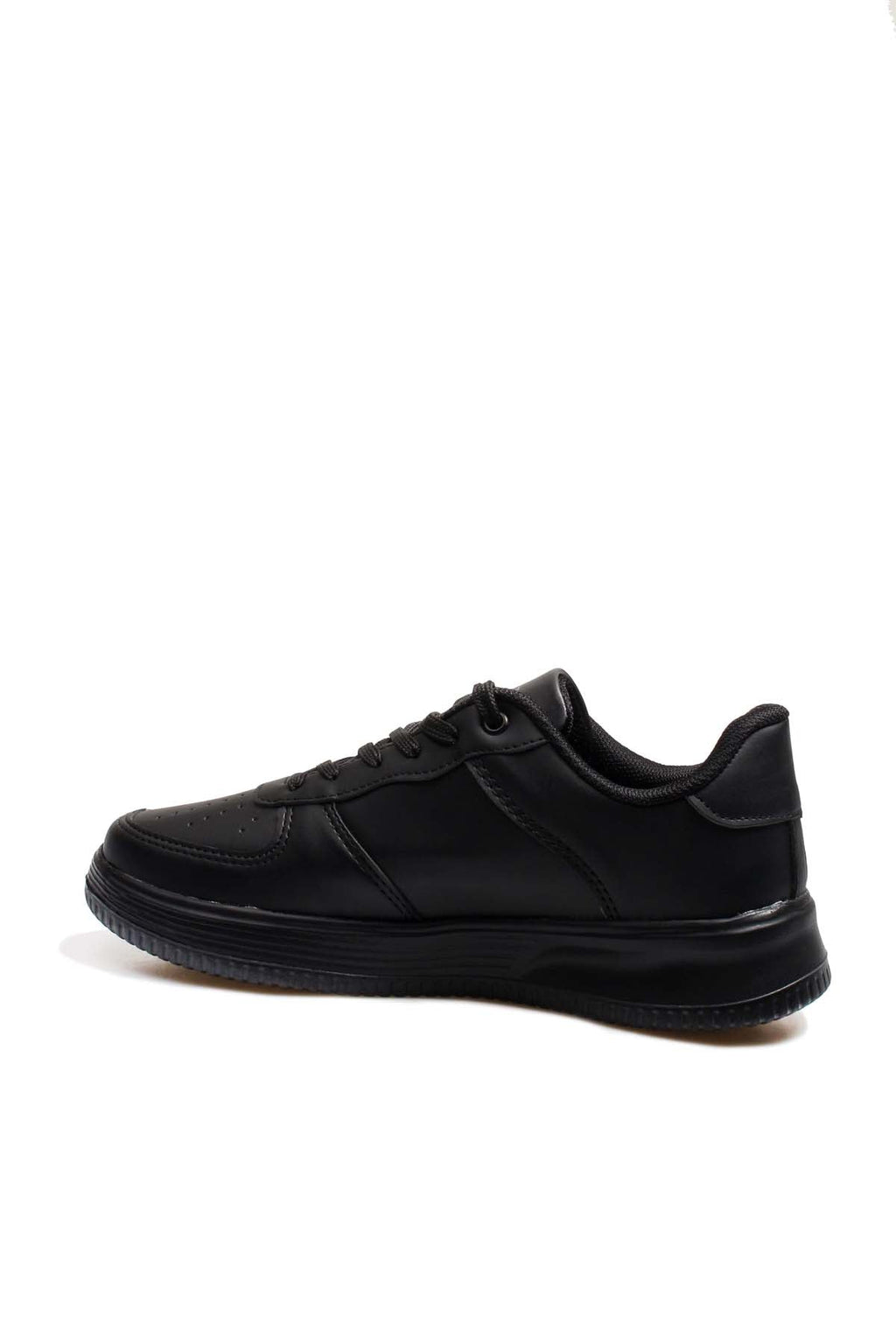 Men's Black Leather Low-Top Sneakers with Perforated Design – detail view