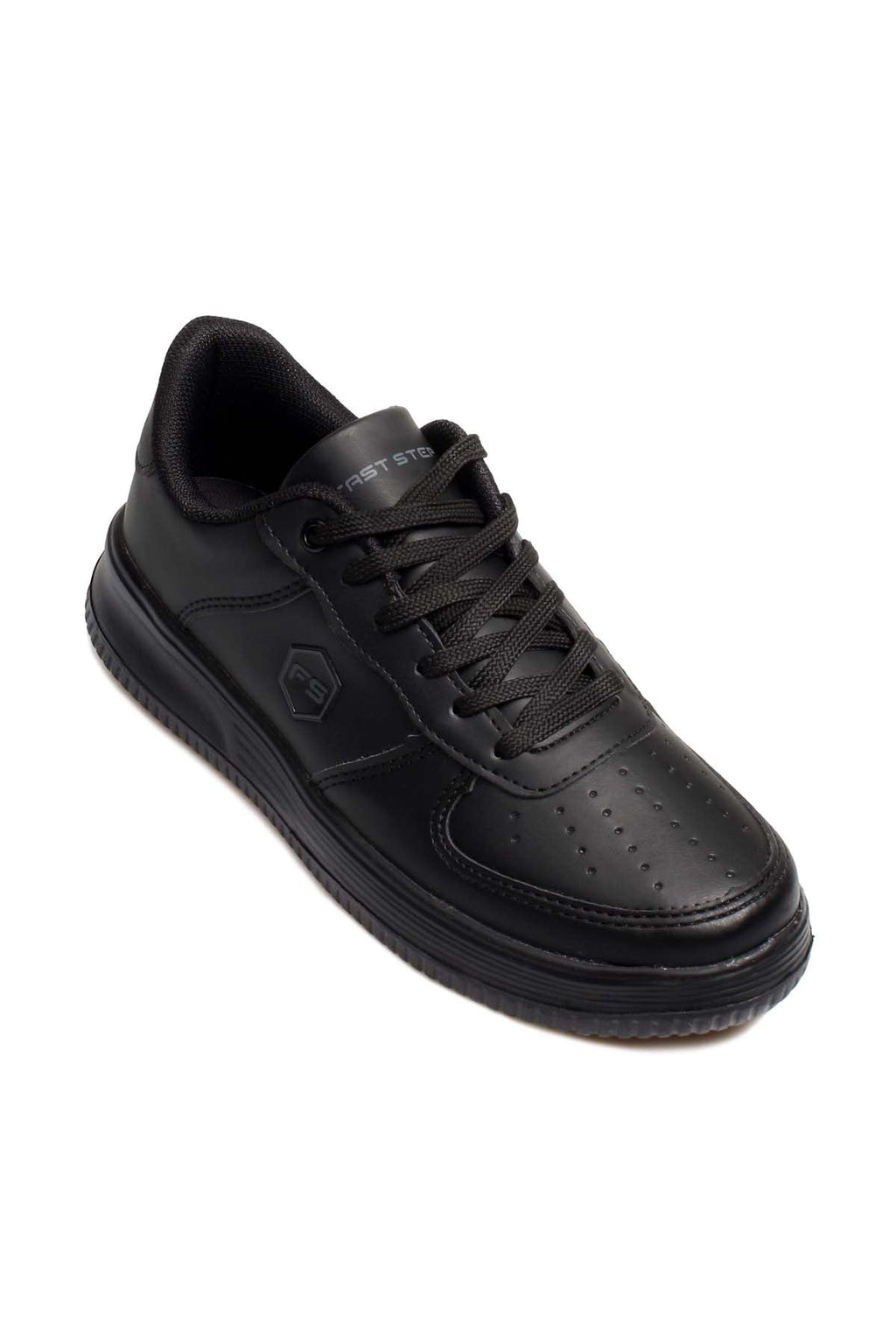 Men's Black Leather Low-Top Sneakers with Perforated Design – side view