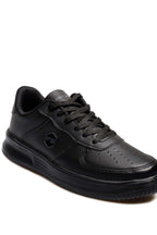 Men's Black Leather Low-Top Sneakers with Perforated Design – styled view