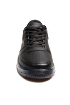 Men's Black Leather Low-Top Sneakers with Perforated Design – close up view