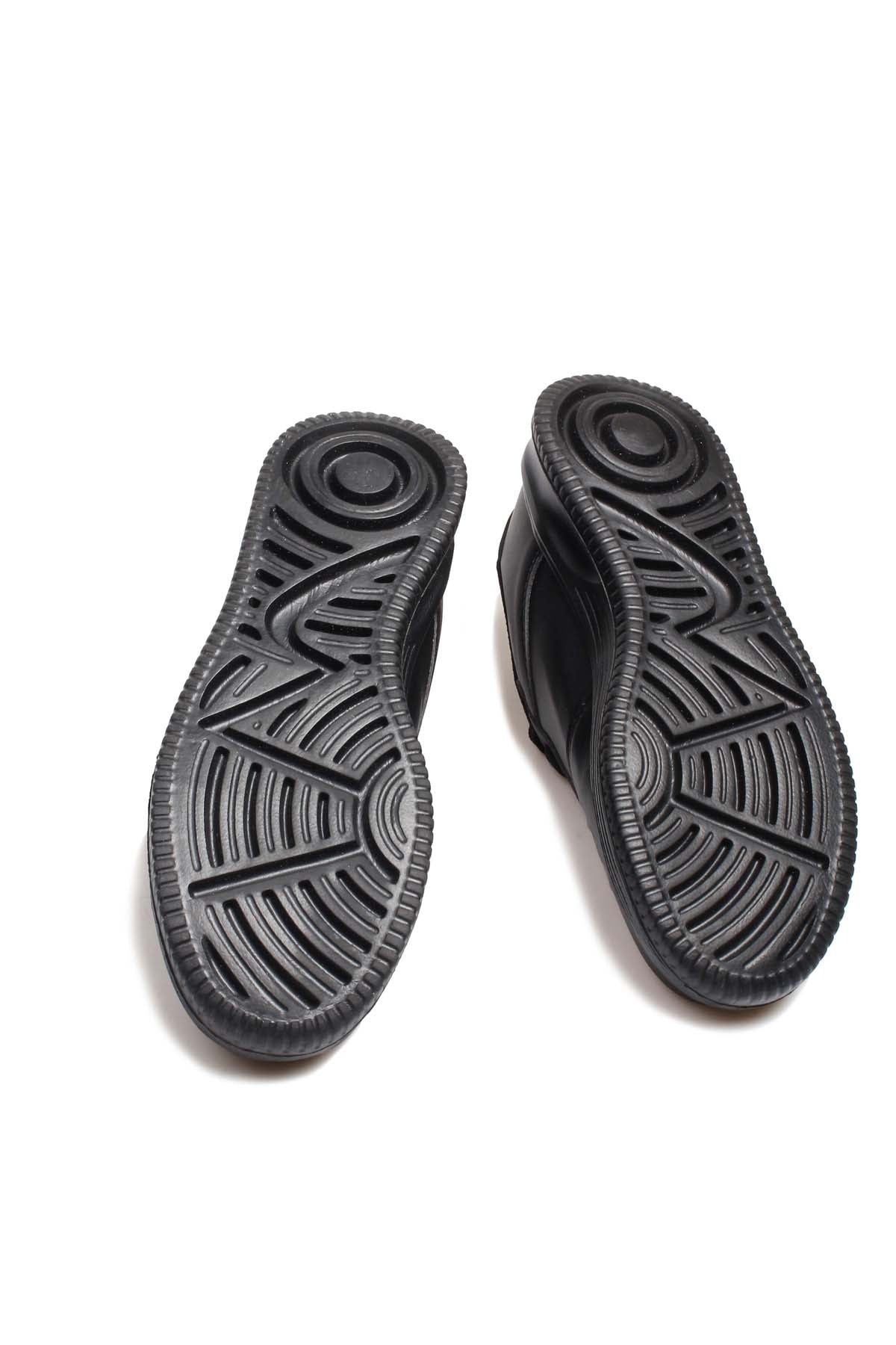 Men's Black Leather Low-Top Sneakers with Perforated Design – full look view