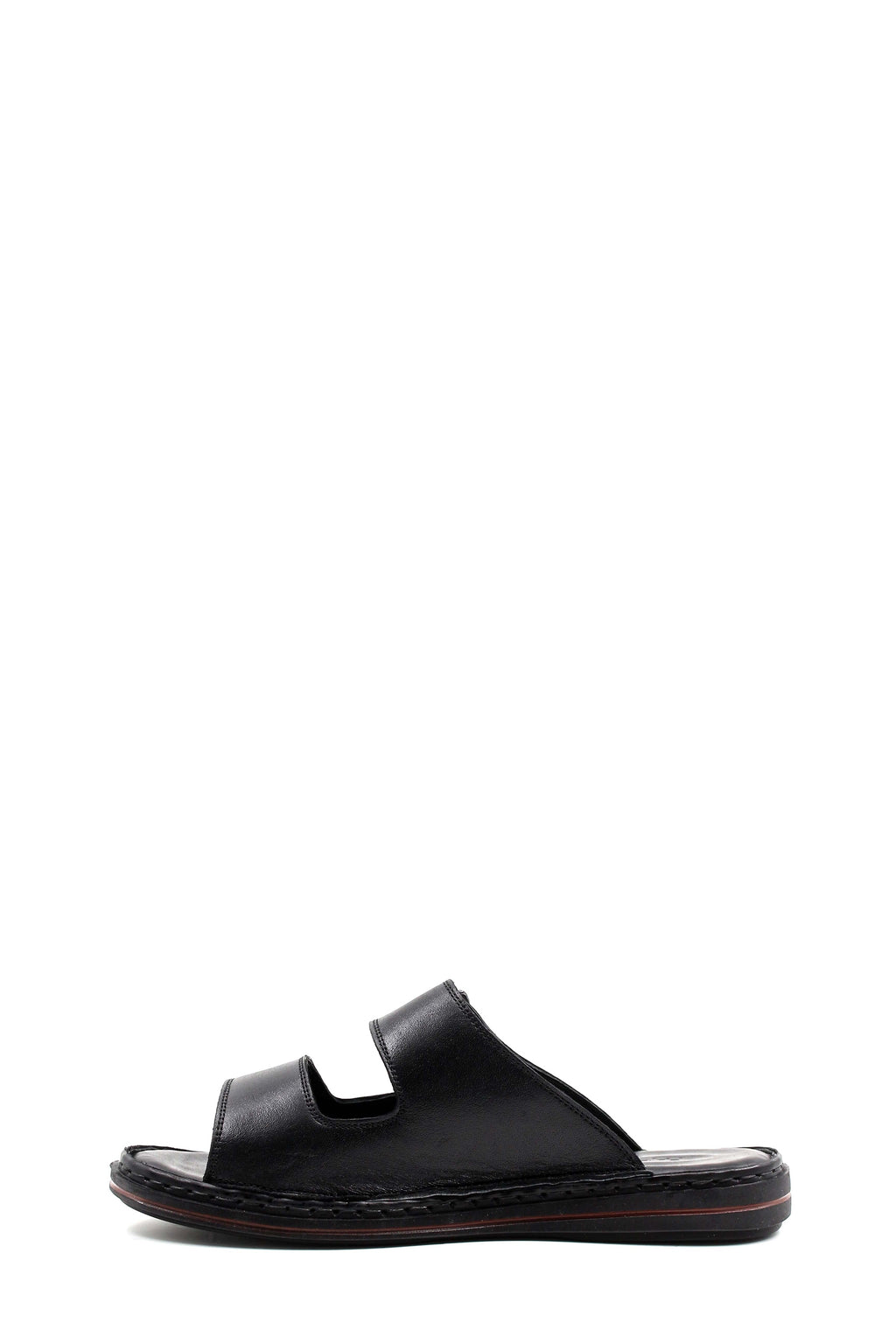 Men's Black Leather Open-Toe Slippers with Adjustable Straps – detail view