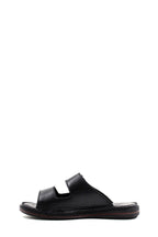 Men's Black Leather Open-Toe Slippers with Adjustable Straps – detail view
