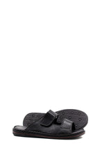 Men's Black Leather Open-Toe Slippers with Adjustable Straps – styled view
