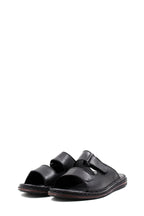Men's Black Leather Open-Toe Slippers with Adjustable Straps – close up view