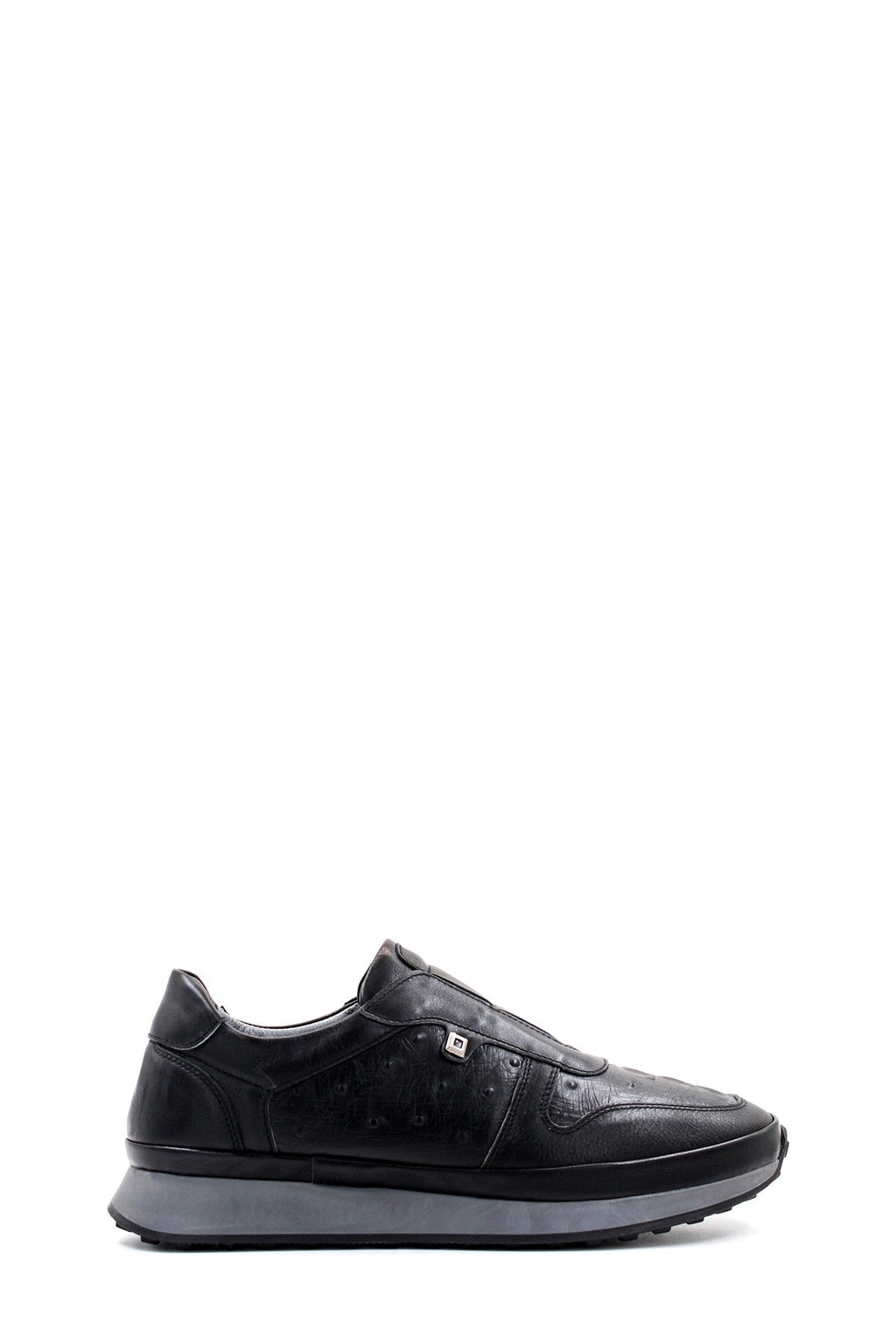 Men's Black Leather Sneakers with Textured Sole – front view