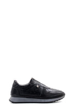 Men's Black Leather Sneakers with Textured Sole – front view