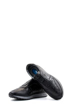 Men's Black Leather Sneakers with Textured Sole – close up view