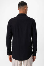 Men's Black Long Sleeve Linen Shirt – full look view