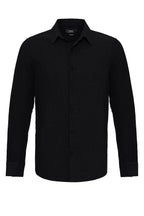Men's Black Long Sleeve Linen Shirt – fabric detail view