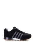 Men's Black Mesh Sneakers with Gray Stripe Accents – front view