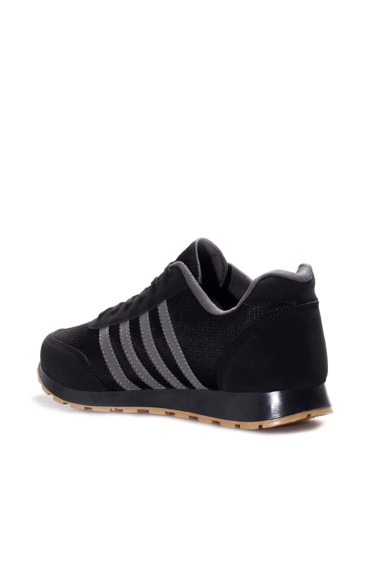 Men's Black Mesh Sneakers with Gray Stripe Accents – detail view