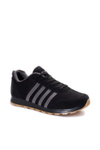 Men's Black Mesh Sneakers with Gray Stripe Accents – side view