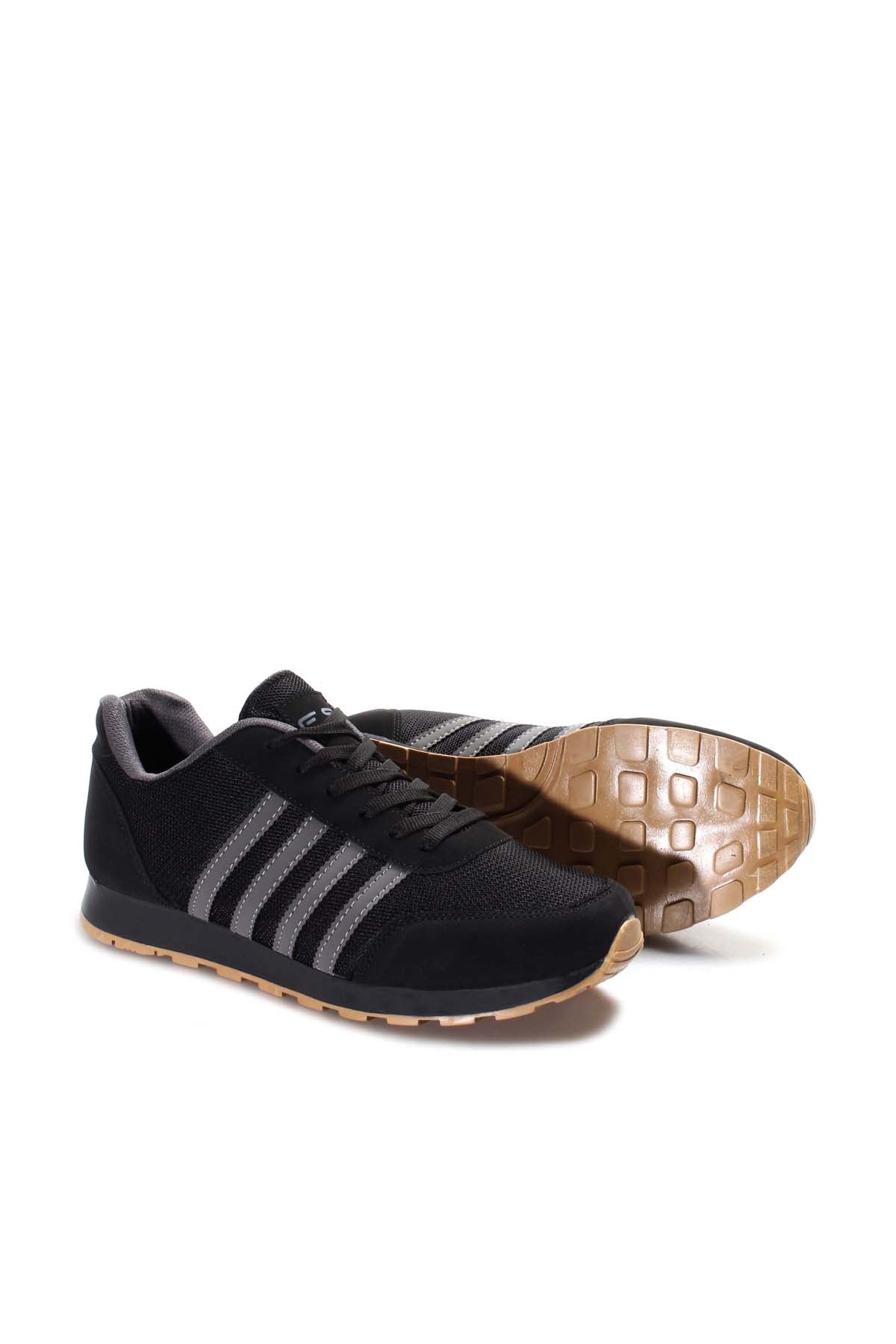 Men's Black Mesh Sneakers with Gray Stripe Accents – styled view