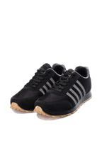 Men's Black Mesh Sneakers with Gray Stripe Accents – close up view
