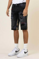 Men's Shorts Mens Black Multi Camo Paneled Released Hem Jean Shorts