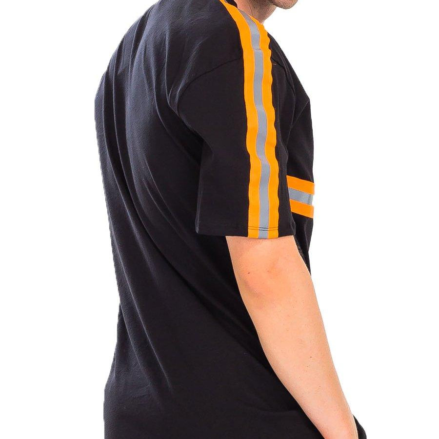 Men's Shirts - Tee's Mens Black Orange Reflective T-Shirt Short Sleeve