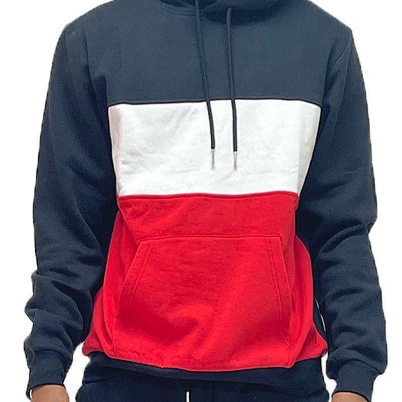 Men's Sweatshirts & Hoodies Mens Black Red Color Block Pullover Hoodie