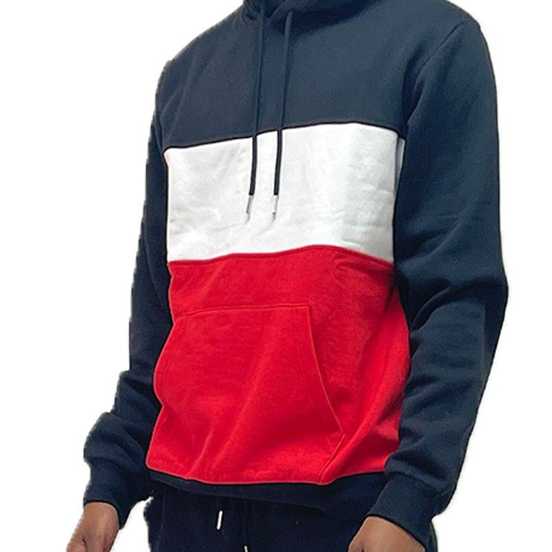 Men's Sweatshirts & Hoodies Mens Black Red Color Block Pullover Hoodie