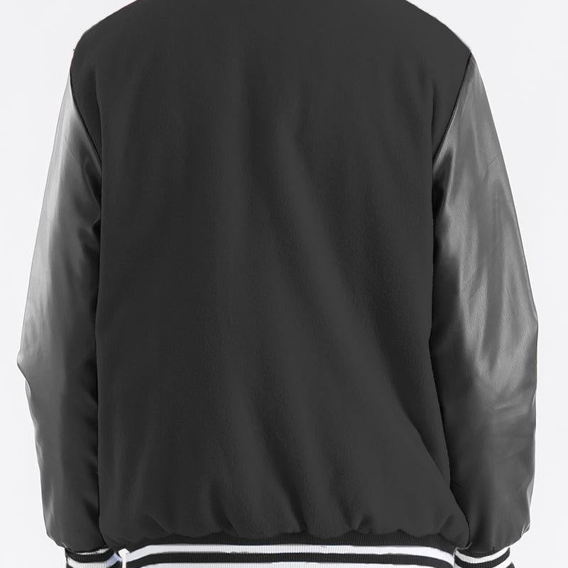 Men's Jackets Mens Black Silver Melton Varsity Letterman Jacket