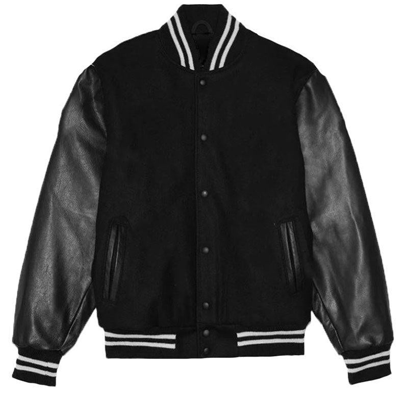 Men's Jackets Mens Black Silver Melton Varsity Letterman Jacket