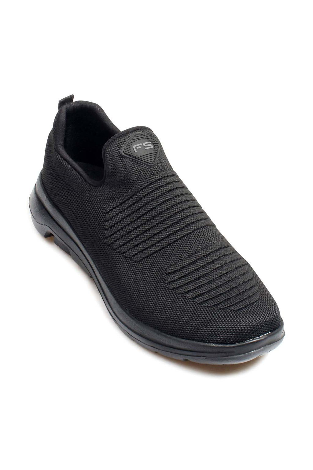 Men's Black Slip-On Athletic Sneakers with Knit Upper – side view