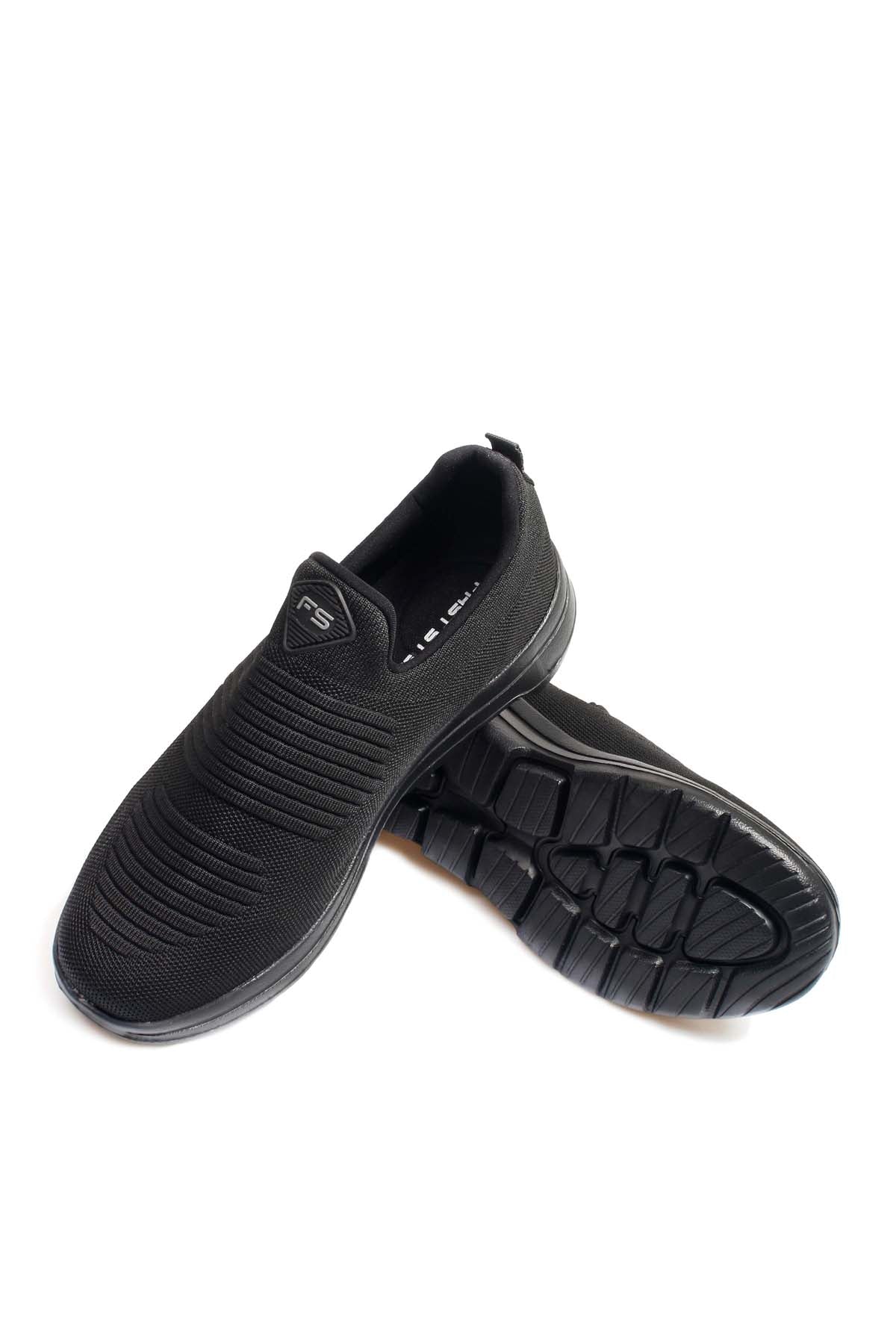 Men's Black Slip-On Athletic Sneakers with Knit Upper – styled view
