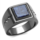 Men's black stainless steel ring featuring a square stone and sparkly accents for a sophisticated look