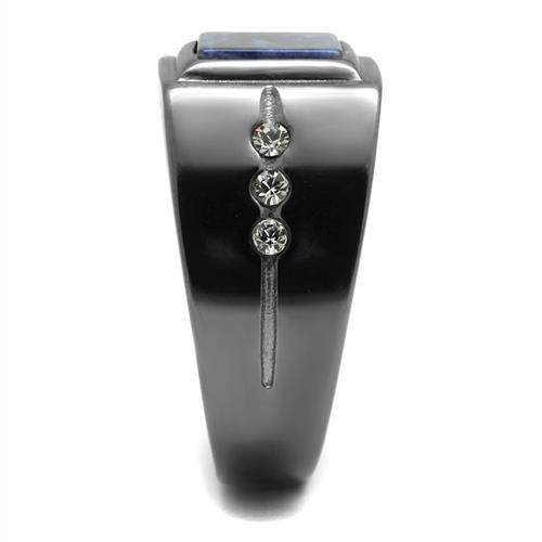 Men's black stainless steel ring featuring a bold design with three decorative stones