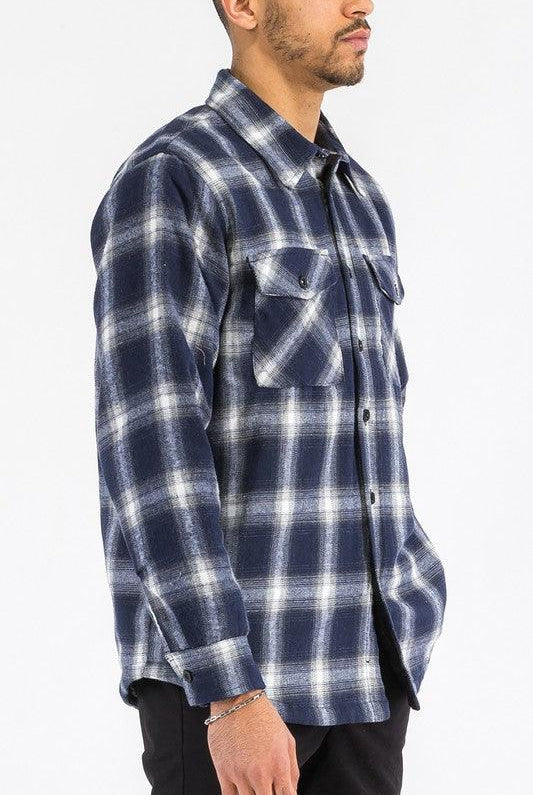 Men's Shirts - Flannels Mens Black White Plaid Quilted Padded Flannel