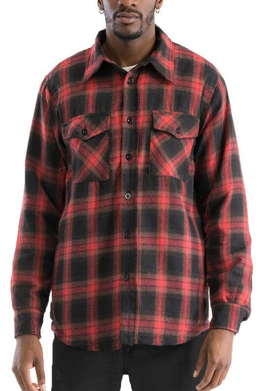 Men's Shirts - Flannels Mens Black White Plaid Quilted Padded Flannel