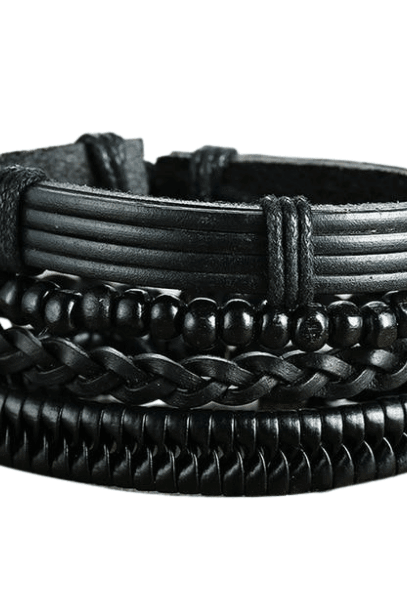 Men's Jewelry - Wristbands Mens Black Wristbands Set Of 4 Adjustable Multi-Layer Bracelets