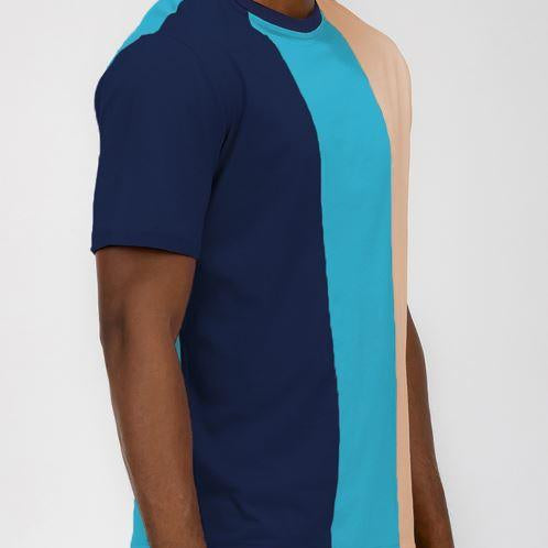 Men's Shirts Mens Blue Beige Vertical Color Block T-Shirt