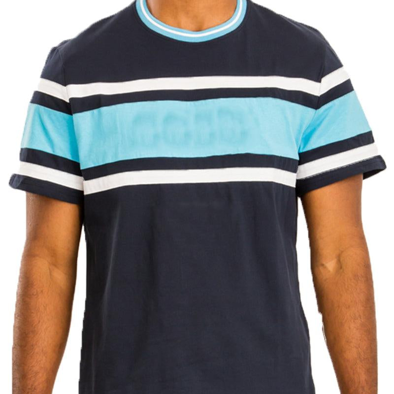 Men's Shirts - Tee's Mens Blue Chest Tri Color Block Tshirt