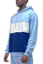 Men's Sweatshirts & Hoodies Mens Blue Color Block Pullover Hoodie