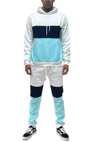 Men's 2PC Track Sets Mens Blue Multi Color Block Pullover Hoodie Sweat Pants Set
