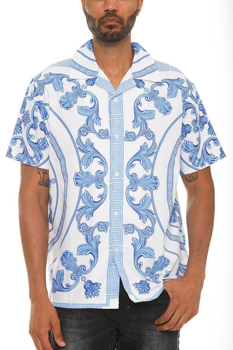 Mens Blue Multi Paisley Print Button Down Shirt - VacationGrabs