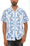 Mens Blue Multi Paisley Print Button Down Shirt - VacationGrabs