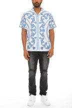 Mens Blue Multi Paisley Print Button Down Shirt - VacationGrabs