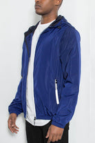 Men's Jackets Mens Blue Reflective Zip Windbreaker Jacket