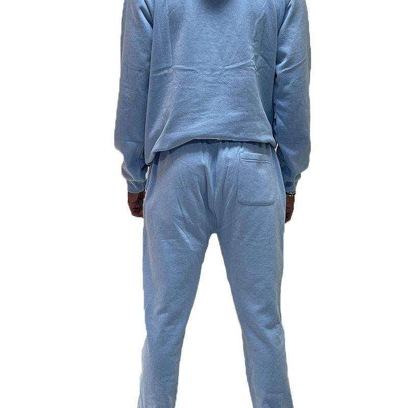 Men's 2PC Track Sets Mens Blue White Color Block Pullover Hoodie Sweat Pants Set