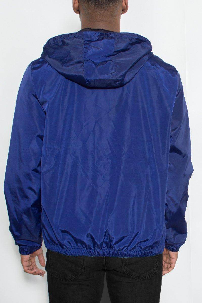 Men's Blue Windbreaker Jacket from VacationGrabs with a comfortable hood and elastic waistband