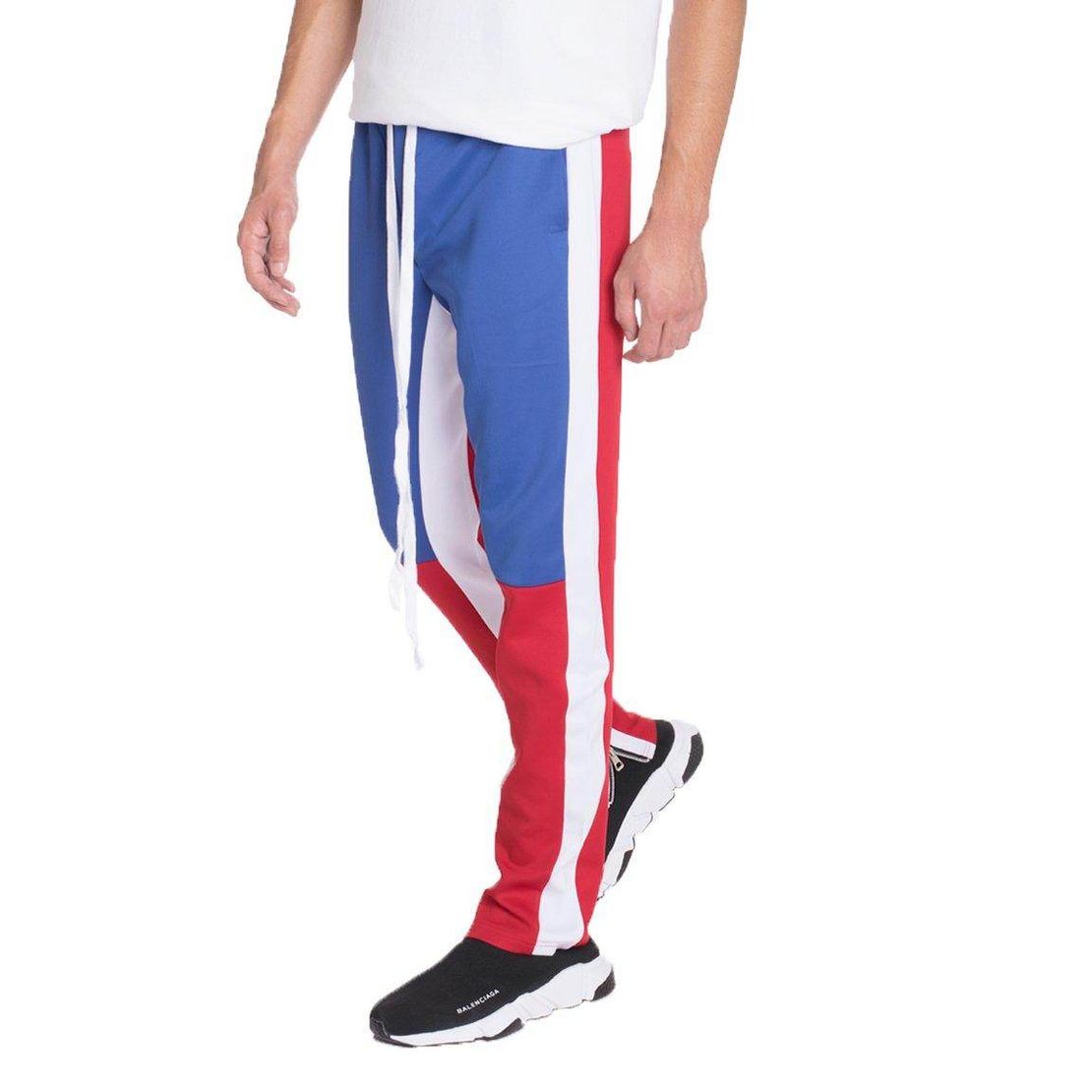 Mens Blue/Red Color Block Track Pants - VacationGrabs