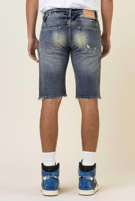 Men's Shorts Mens Boro Stictch Heavy Rip And Repair Jean Shorts