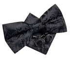 Mens bow tie in black paisley pattern with matching pocket square