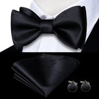 Men's black bow tie set, silk material for formal occasions